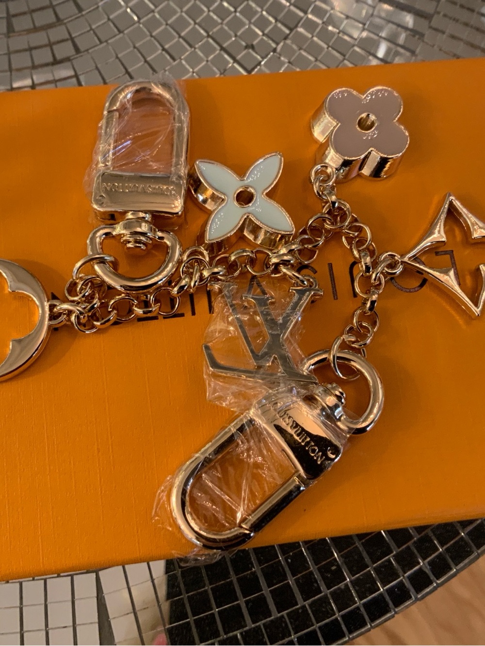 Louis Vuitton Rose Gold and White Flower Charm Key Holder